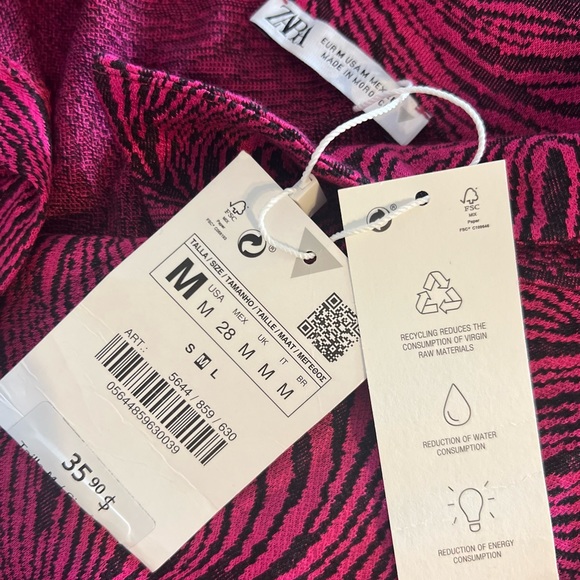 Zara Geometric Jacquard Shirt in Magenta/Black - Size M *New with tags* - Picture 4 of 11